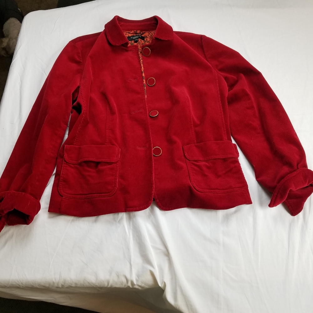 Talbots Red Corduroy Lined Button Up Blazer - image 2
